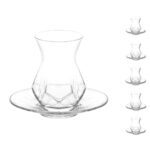 Set 6 pahare cu 6 farfurioare 165ml Model LAV Alya pentru ceai, cafea, espresso